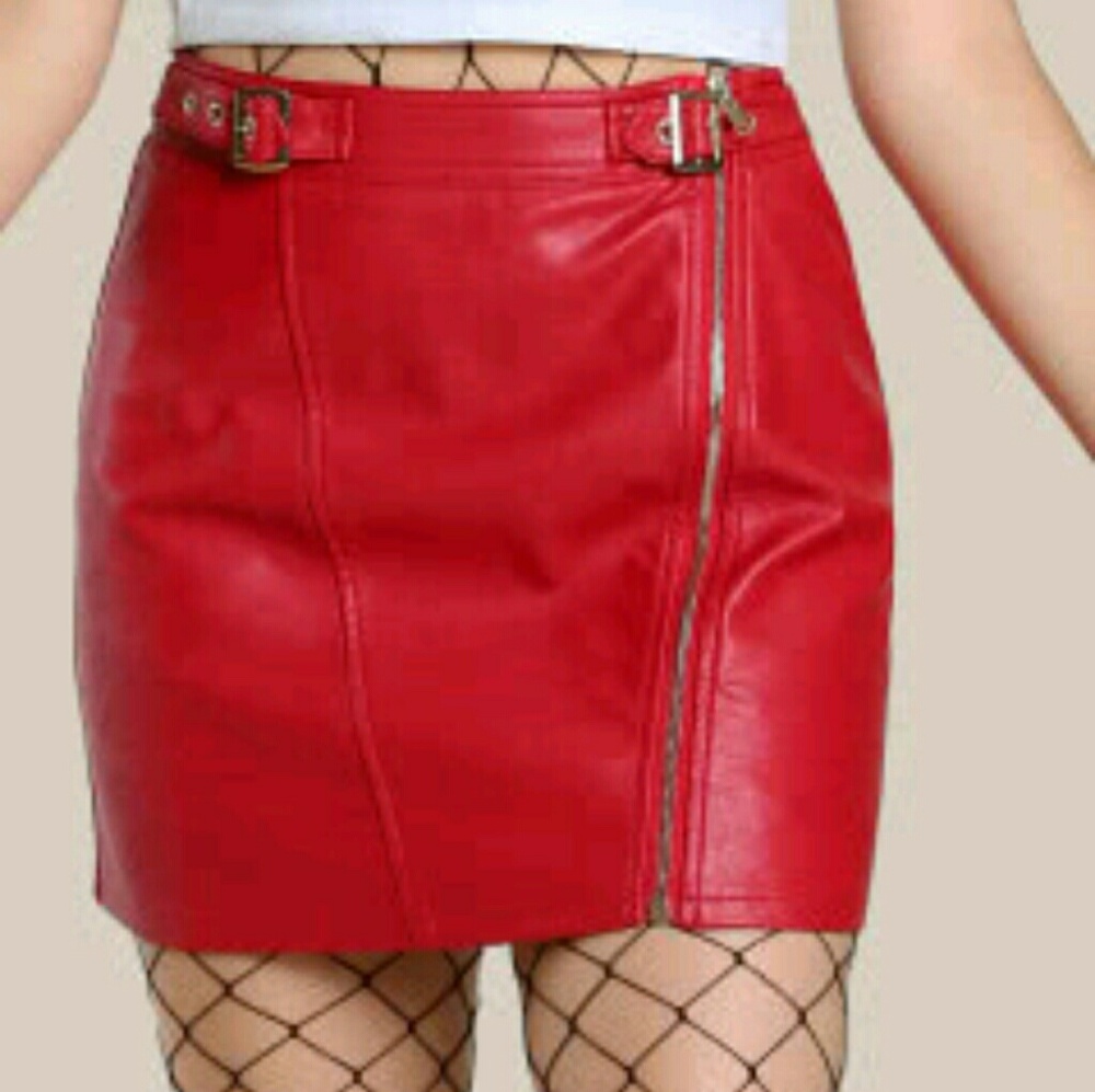 Sexy Red Synthetic Leather Mini Skirt